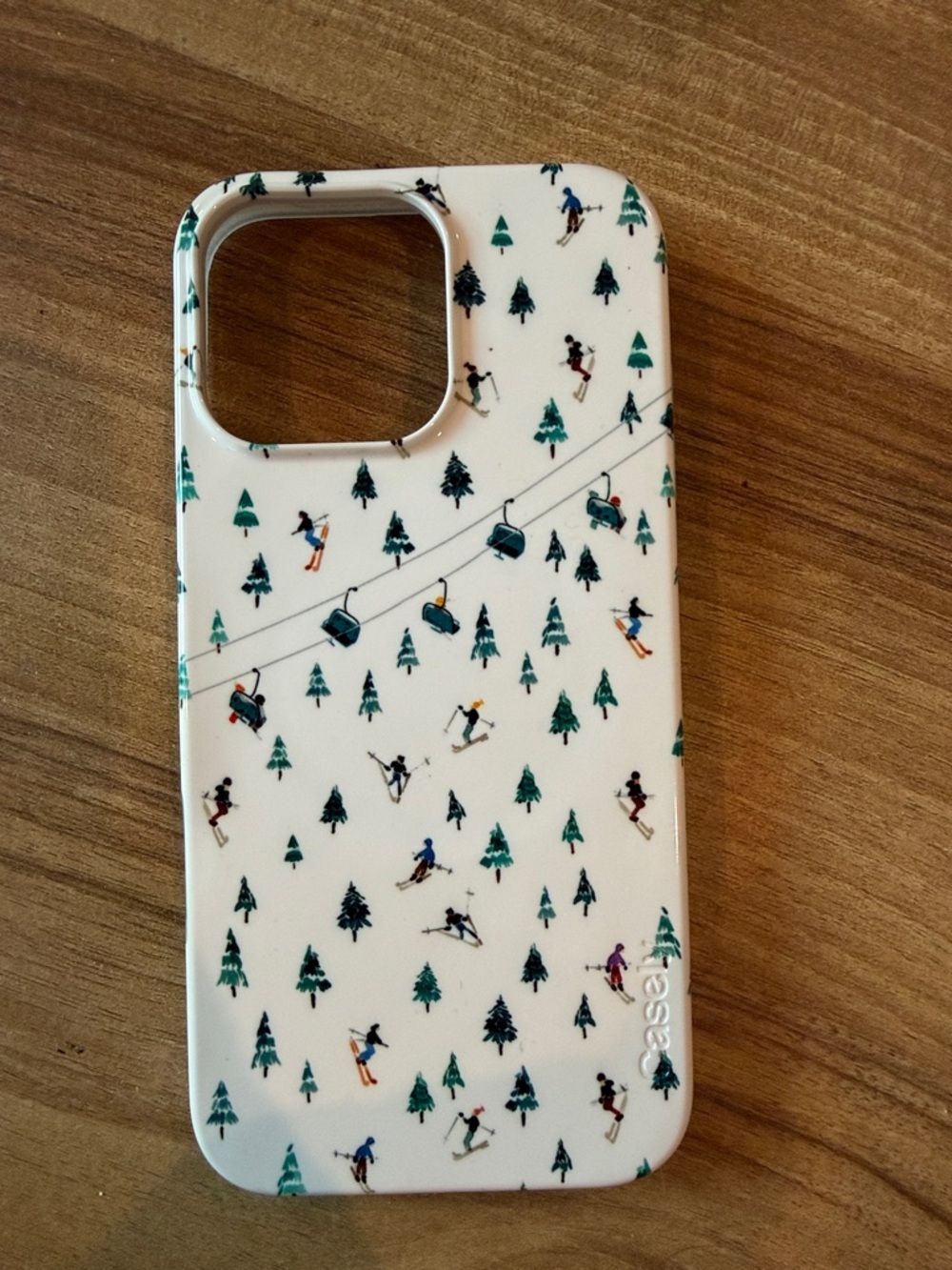 Casely White Ski Lift Print Phone Case with Green Trees MagSafe - 16 Pro Max